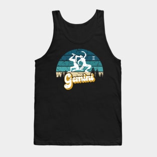 Gemini Zodiac Sign - Distressed Retro Sunset Tank Top